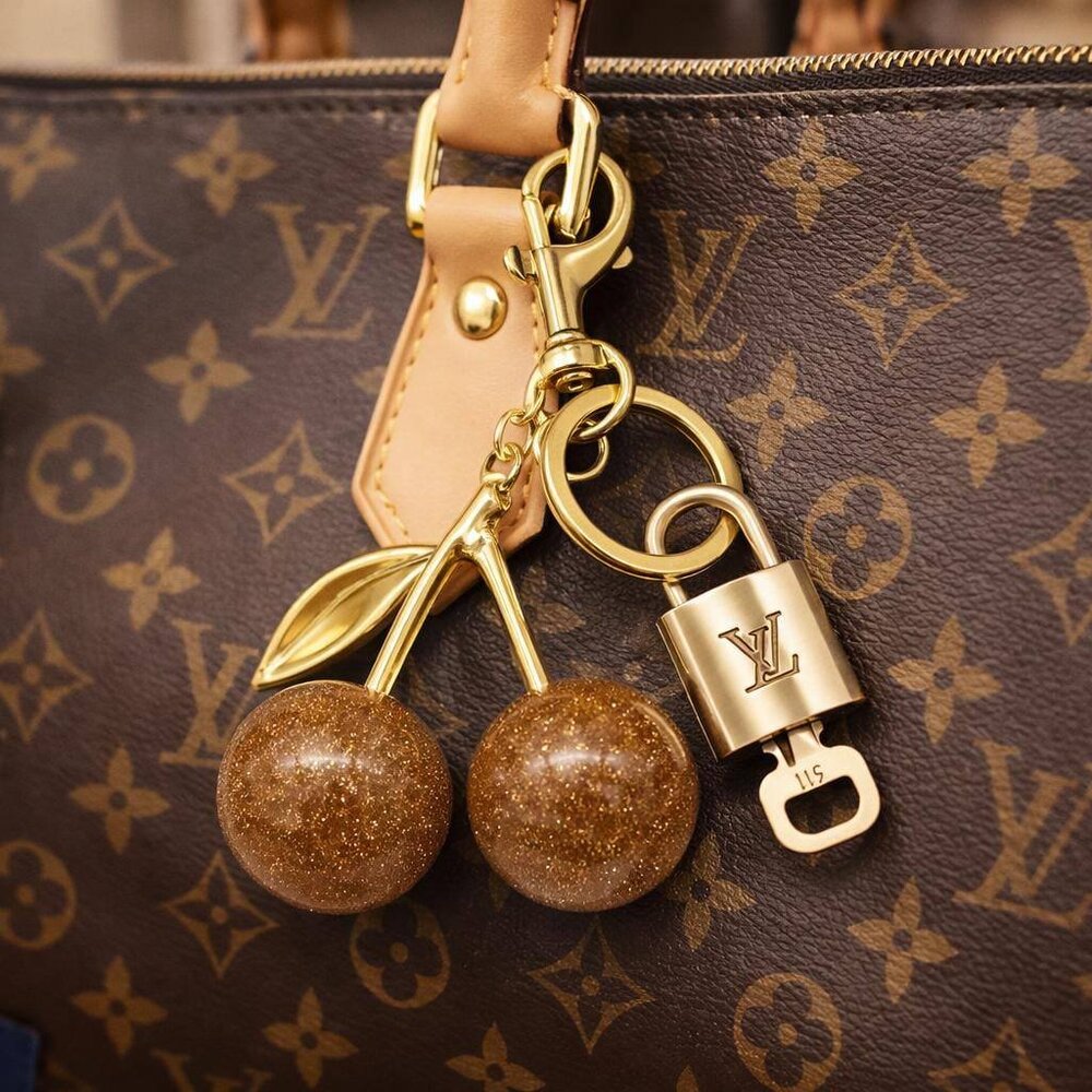 Louis Vuitton Authentic Gold Padlock 🔑 Key + Stylish Bag Unbranded Cherry Charm